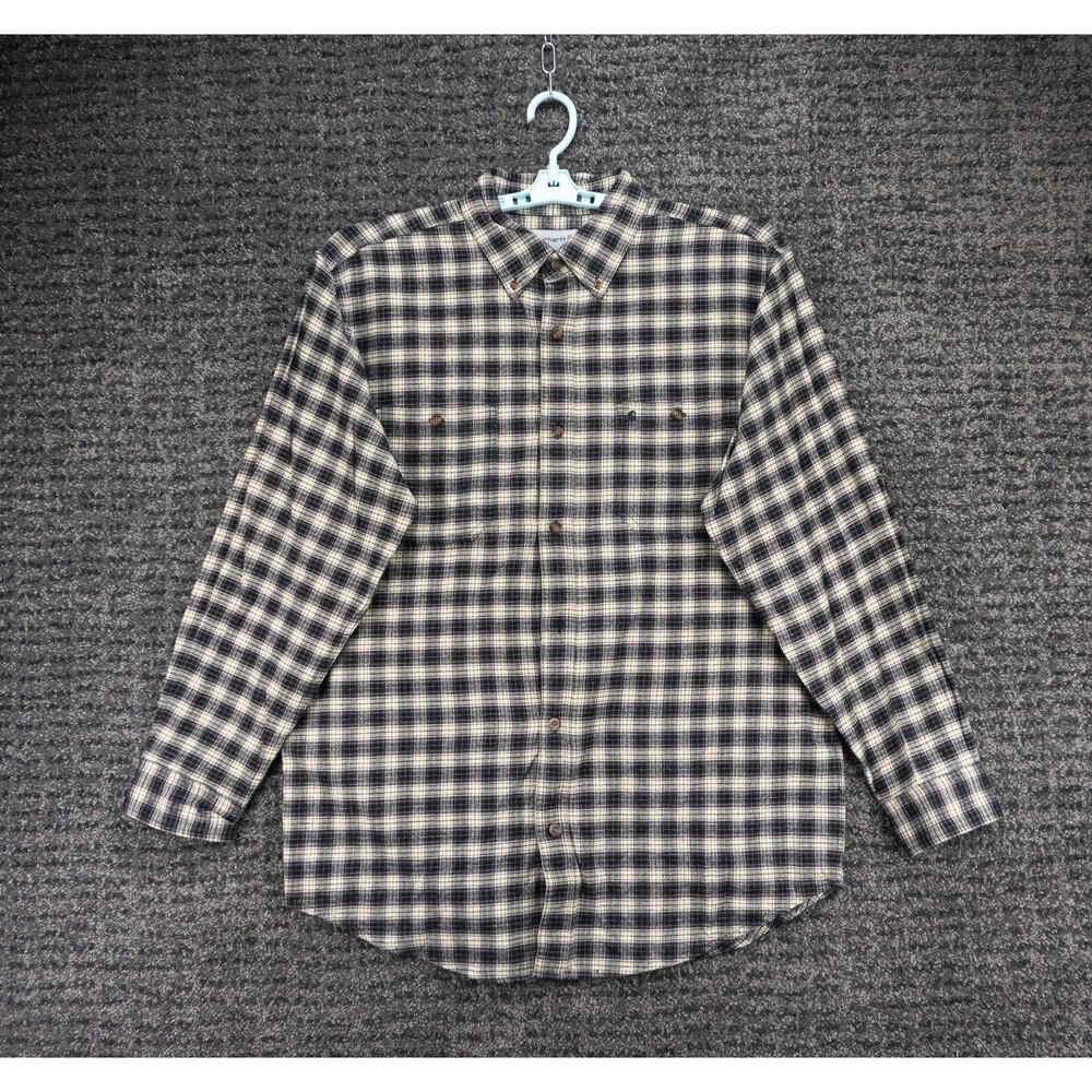 Carhartt Shirt Mens XL Black Ivory Plaid Flannel Long Sleeve Casual Workwear